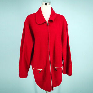Marvin Richards Size Medium M Red Felted Wool Collar Full Zip Tunic Jacket Coat